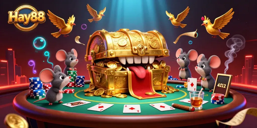 Join the excitement at Hay88 with a vibrant casino scene showcasing thrilling poker elements and rich rewards.