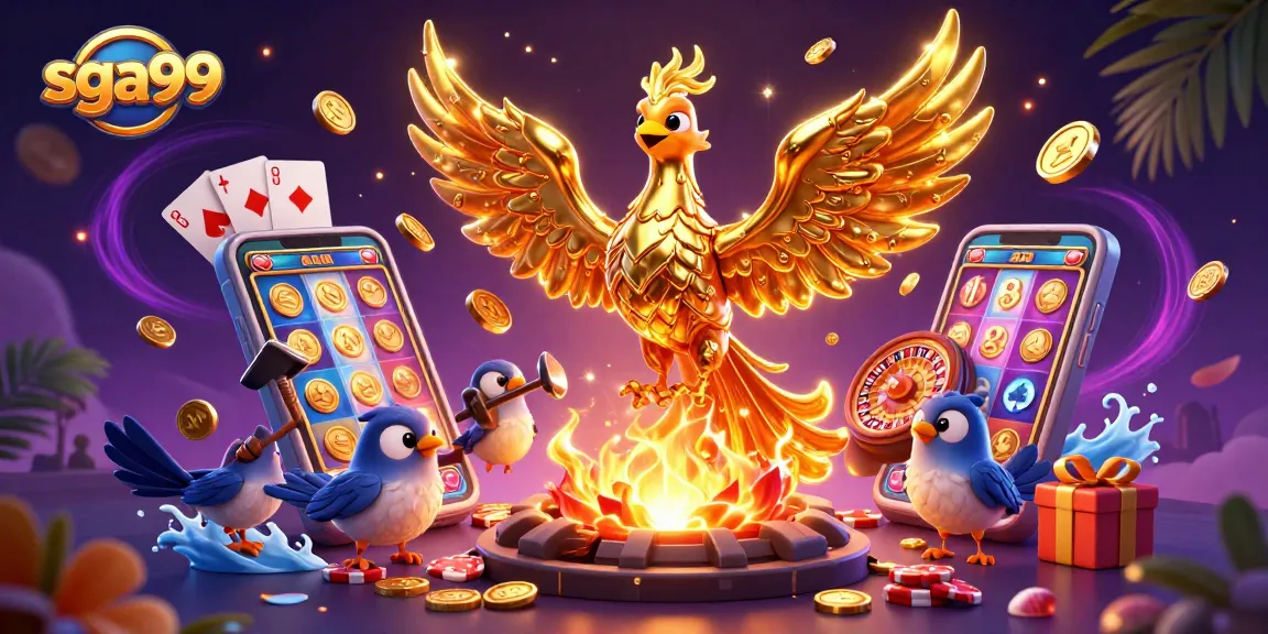 Spin for big wins with sga99 as the golden phoenix reigns in this vibrant casino illustration.