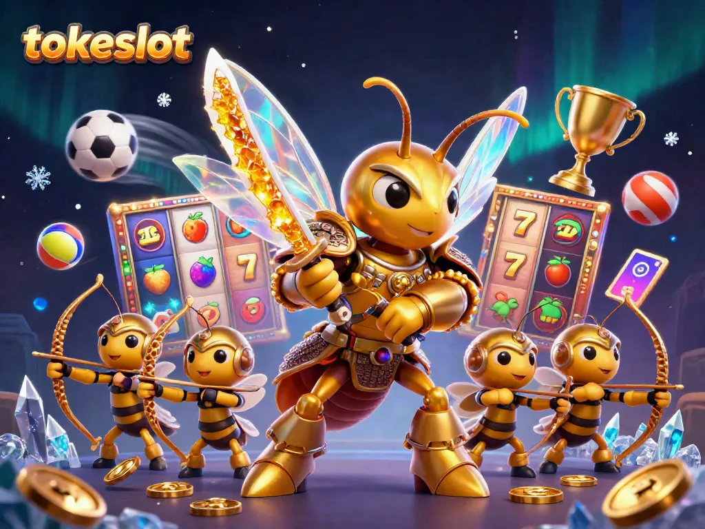 Experience the dynamic action of tokeslot with a samurai hornet and slot game elements.