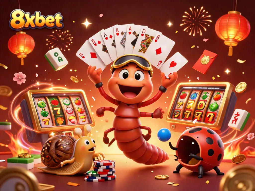 Experience thrilling excitement at 8xbet with a vibrant scene of a millipede dealer and a high-roller snail.