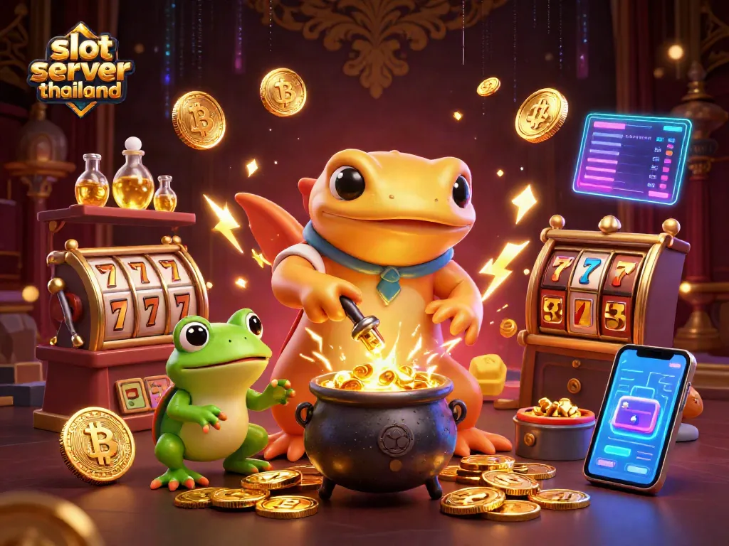 Spin and win on the slot server thailand with gold coins and crypto-themed animation.