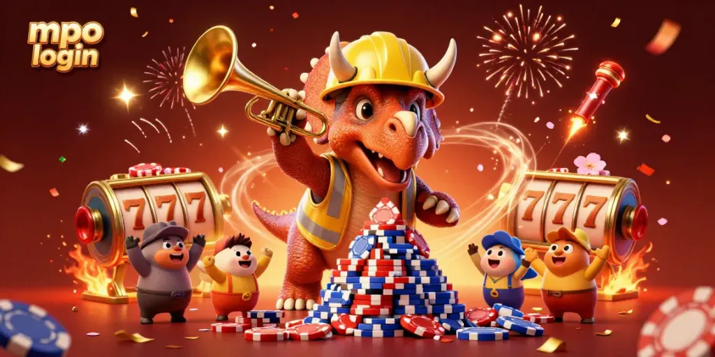 Permainan mpo login yang menarik dengan triceratops membangun puncak chip poker di tengah keceriaan.