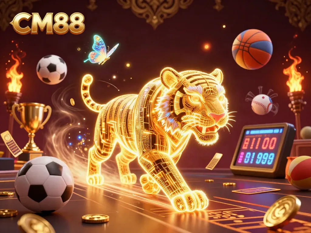 Experience thrilling casino action with CM88's electrifying golden tiger illuminating the gameplay.