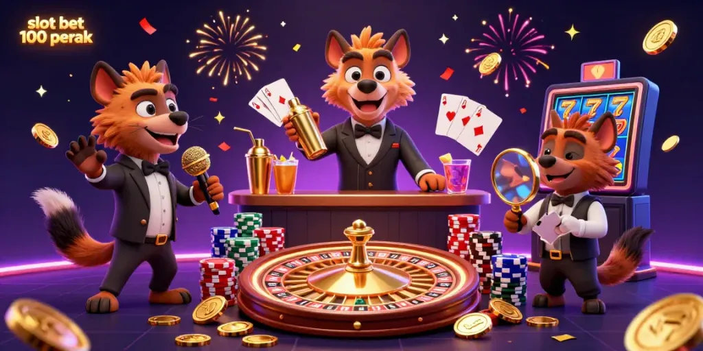 Experience thrilling gameplay with slot bet 100 perak in this vibrant casino scene filled with excitement.