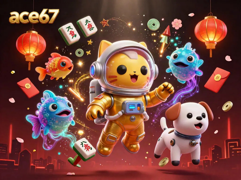 Splash into ace67 with an explosive casino-themed 3D space scene featuring characters and vibrant elements.