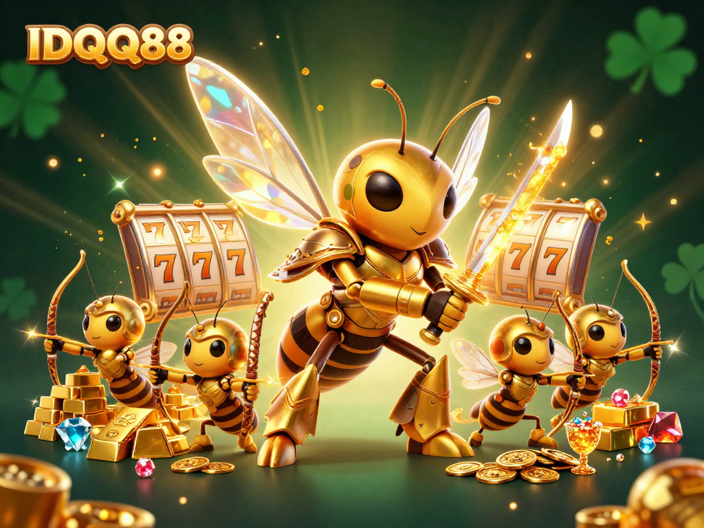 Conquer jackpots with IDQQ88 in a vibrant casino adventure scene full of treasures.