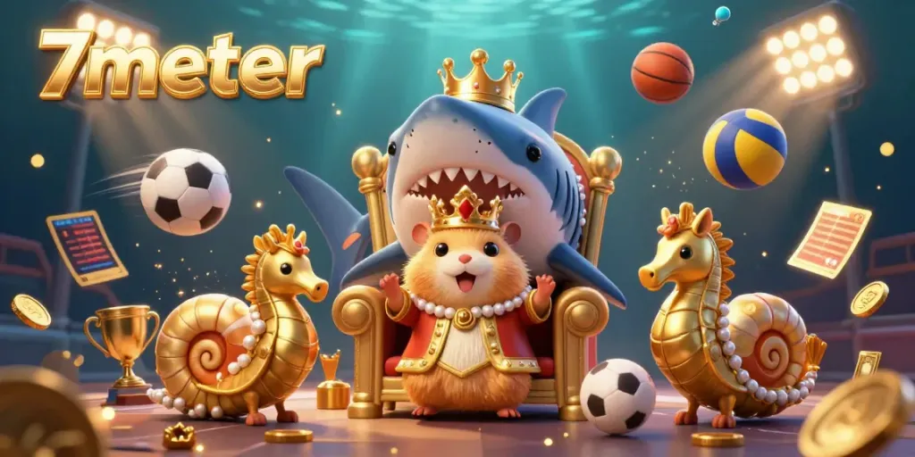 Experience thrilling sports betting action with 7meter, featuring vibrant casino elements and energetic characters.