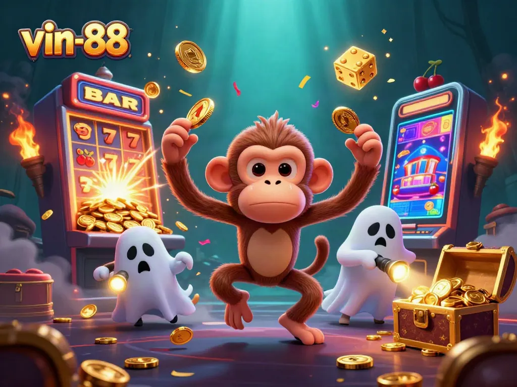 Engage in thrilling gameplay at vin-88 with a mischievous poltergeist juggling casino treasures.