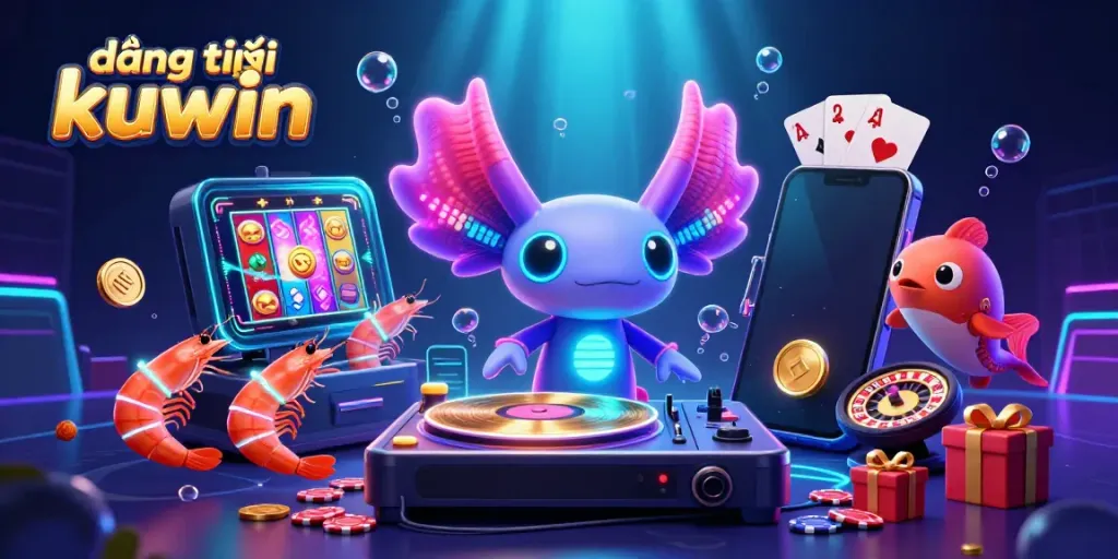 Spin the reels with vivid action in this vibrant đăng ký kuwin gaming scene featuring colorful characters and exciting casino elements.