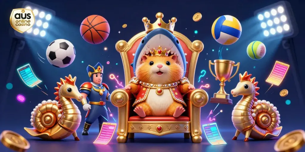 Engage with the vibrant scene of the aus online casino, where a golden hamster king rules from a shark tooth throne.