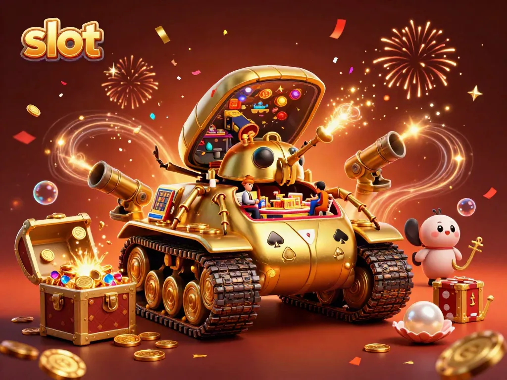 Engage with exciting slots as a golden beetle tank showcases a miniature casino with festive elements.