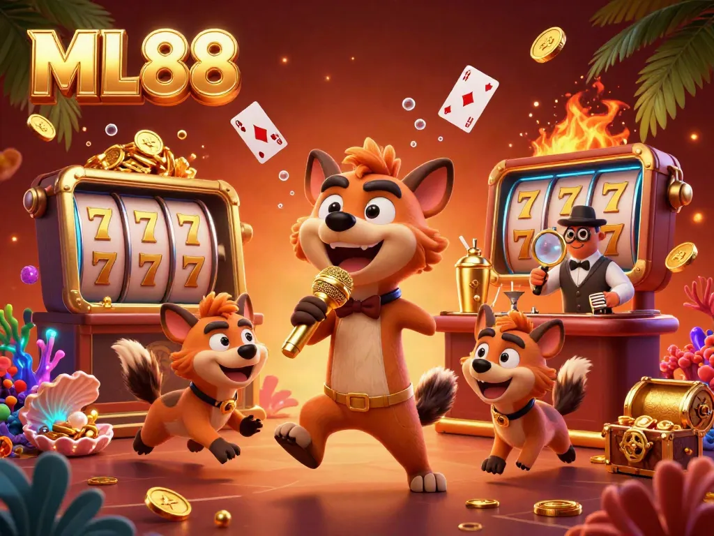 Experience ML88's vibrant casino atmosphere with comedic hyena characters and dynamic games.