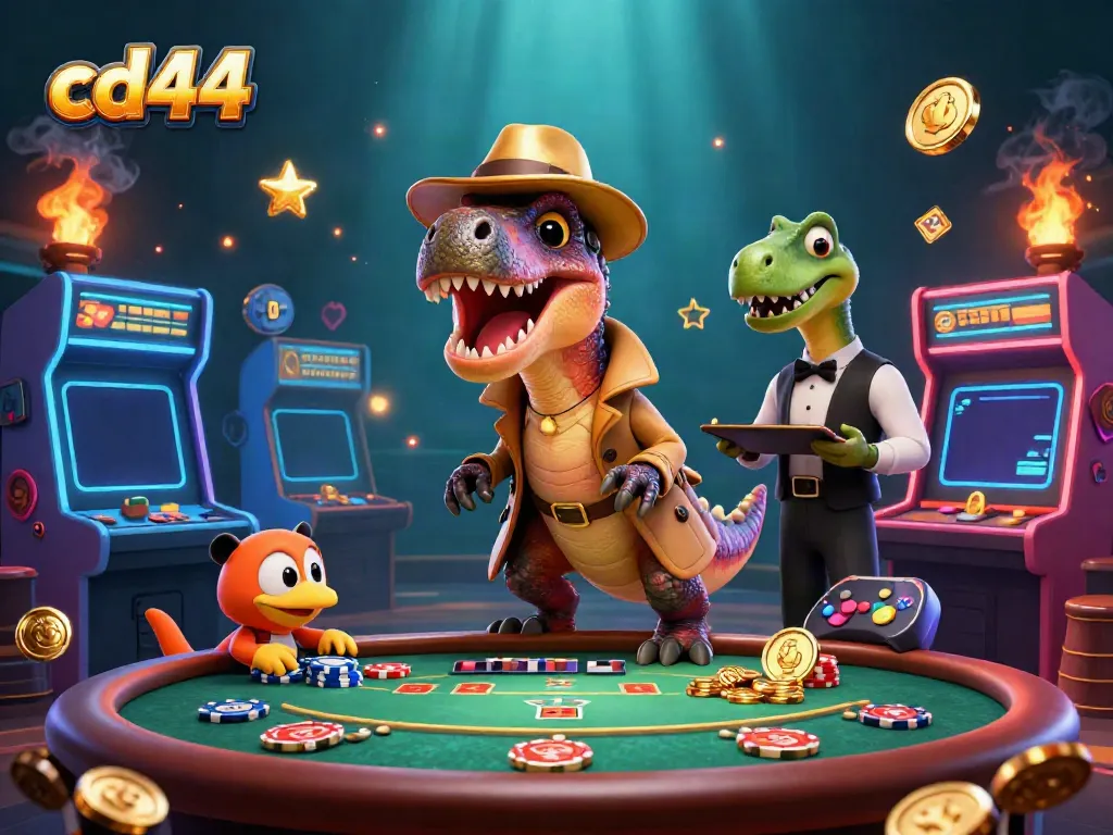 cd44 velociraptor card counter navigating a blackjack table in a vibrant casino scene