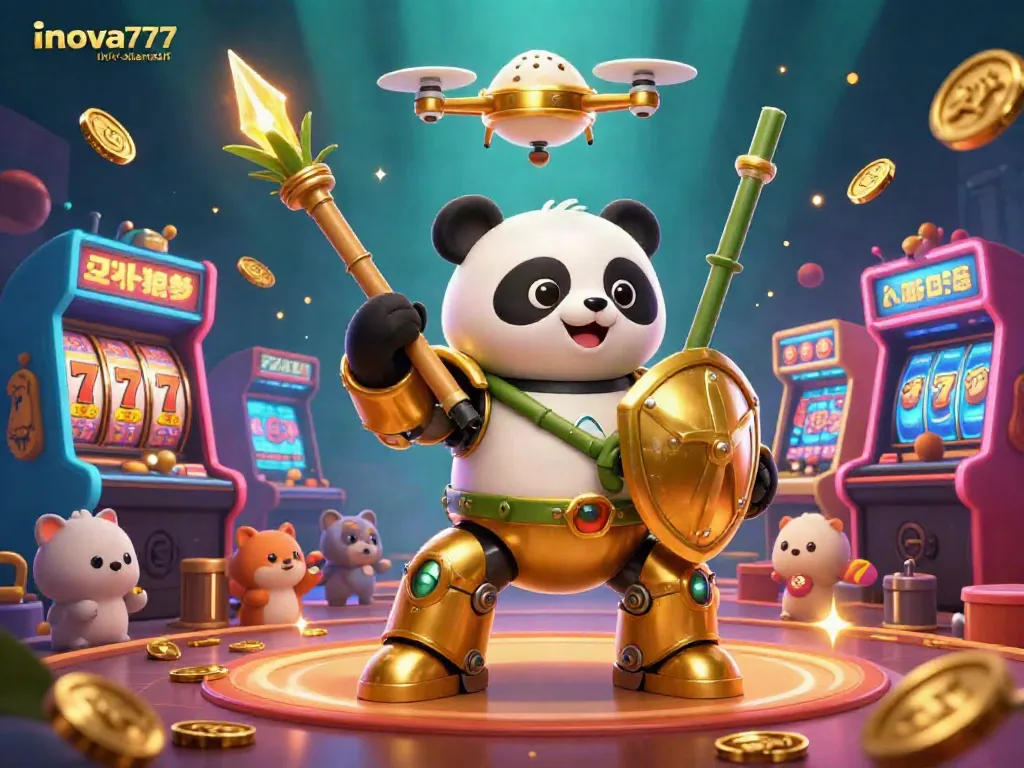 Play exciting slots with inova777 link alternatif featuring an animated panda in a vibrant casino.