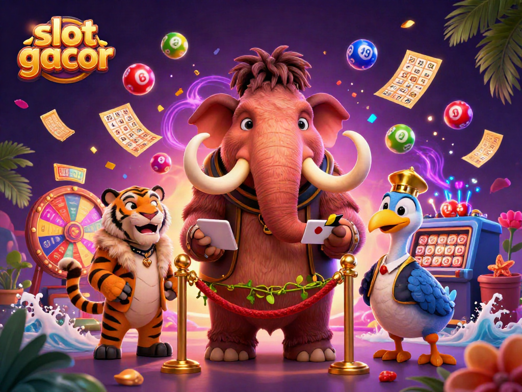 Engage with slot gacor strategies showcased in a vibrant 3D casino scene.
