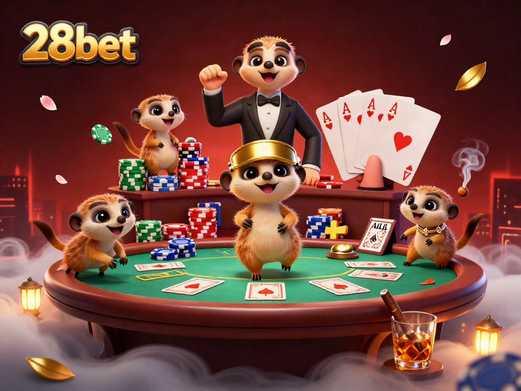 Experience the lively 28bet casino world with meerkats running a vibrant poker operation.