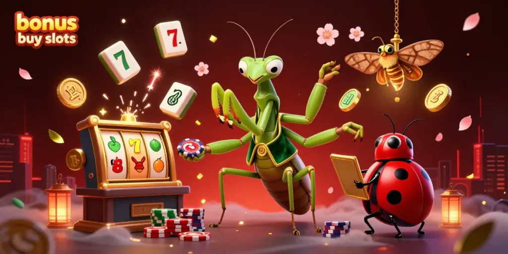 Experience thrilling bonus buy slots action with a vibrant casino illustration featuring unique gameplay elements.
