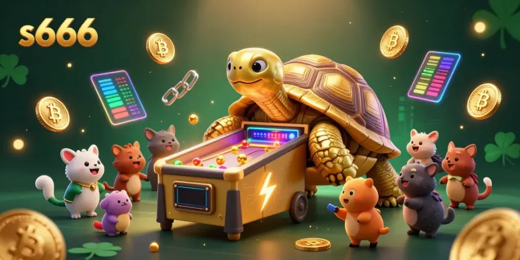 Experience the excitement of s666 with a vibrant cartoon casino scene filled with engaging gaming elements.
