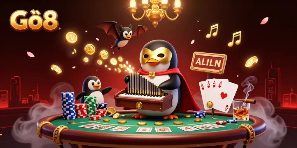 Experience the thrilling world of Gô8 while winning on a vibrant casino stage with unique characters.