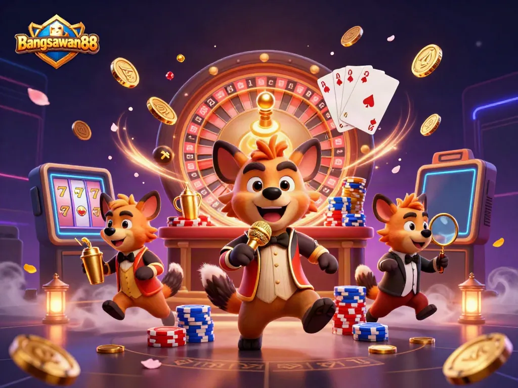 Bangsawan88 enhances your gaming experience with vibrant 3D illustrations of casino fun and lively characters.