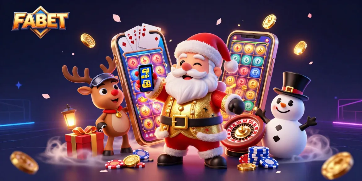Spin the reels for big wins at FABET's vibrant casino scene featuring festive characters!