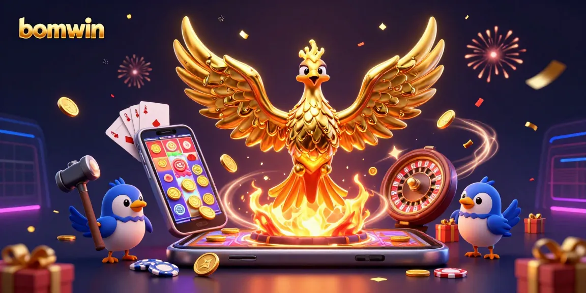 Experience the thrill of bomwin with a golden phoenix and dynamic casino elements.