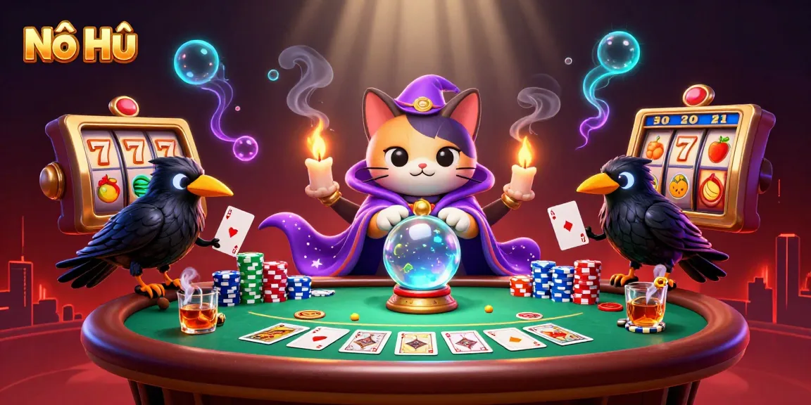 Nổ Hũ unleashes vibrant 3D casino dynamic scene with mystical characters and game elements.
