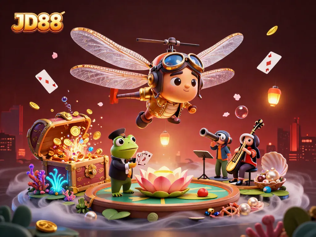Experience the excitement of JD88 with a fun casino scene featuring animated characters and vibrant gameplay elements.