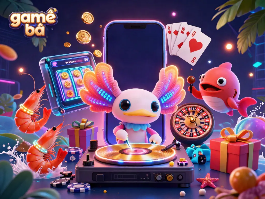 Experience vibrant game bài action with neon characters, casino elements, and dynamic visuals.