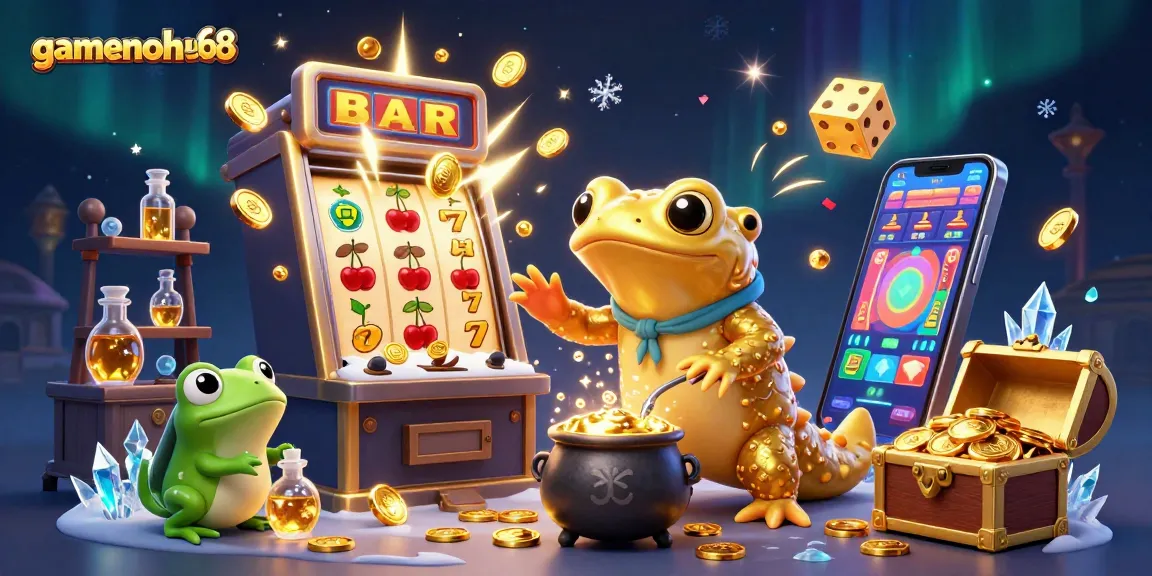 Experience gamenohu68 with enchanting casino magic and vibrant 3D illustrations of alchemy and jackpots.