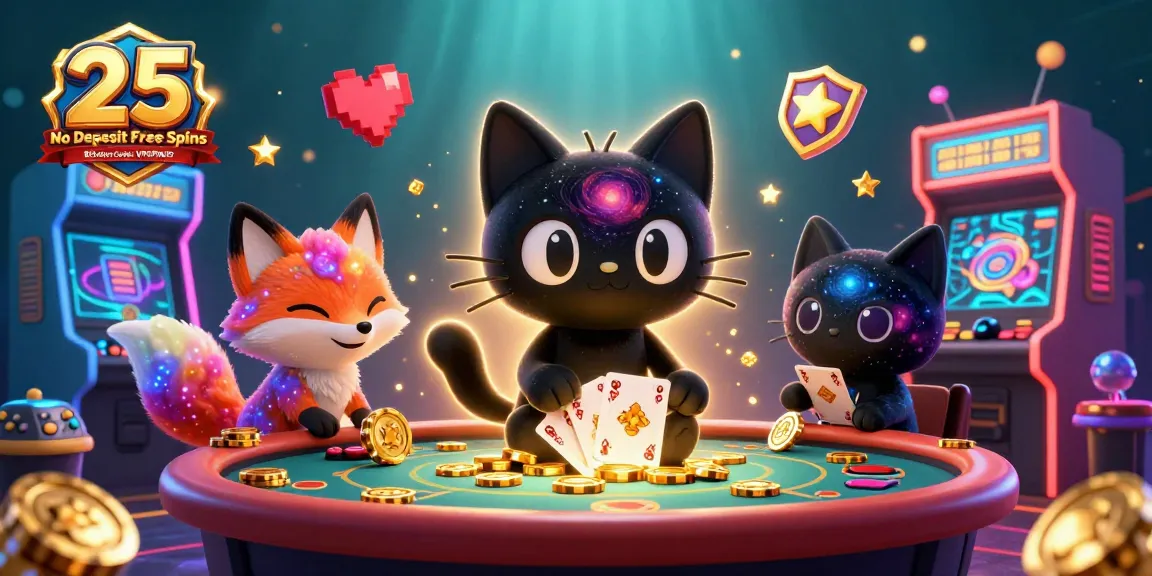 Experience the excitement with 25 No Deposit Free Spins BitStarz Bonus Code: VIPSPIN50 in this vibrant cosmic casino scene