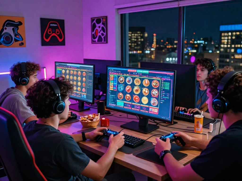 Engaging online gaming experience with friends enjoying slot games at https://garuda55.com/ in a vibrant atmosphere.