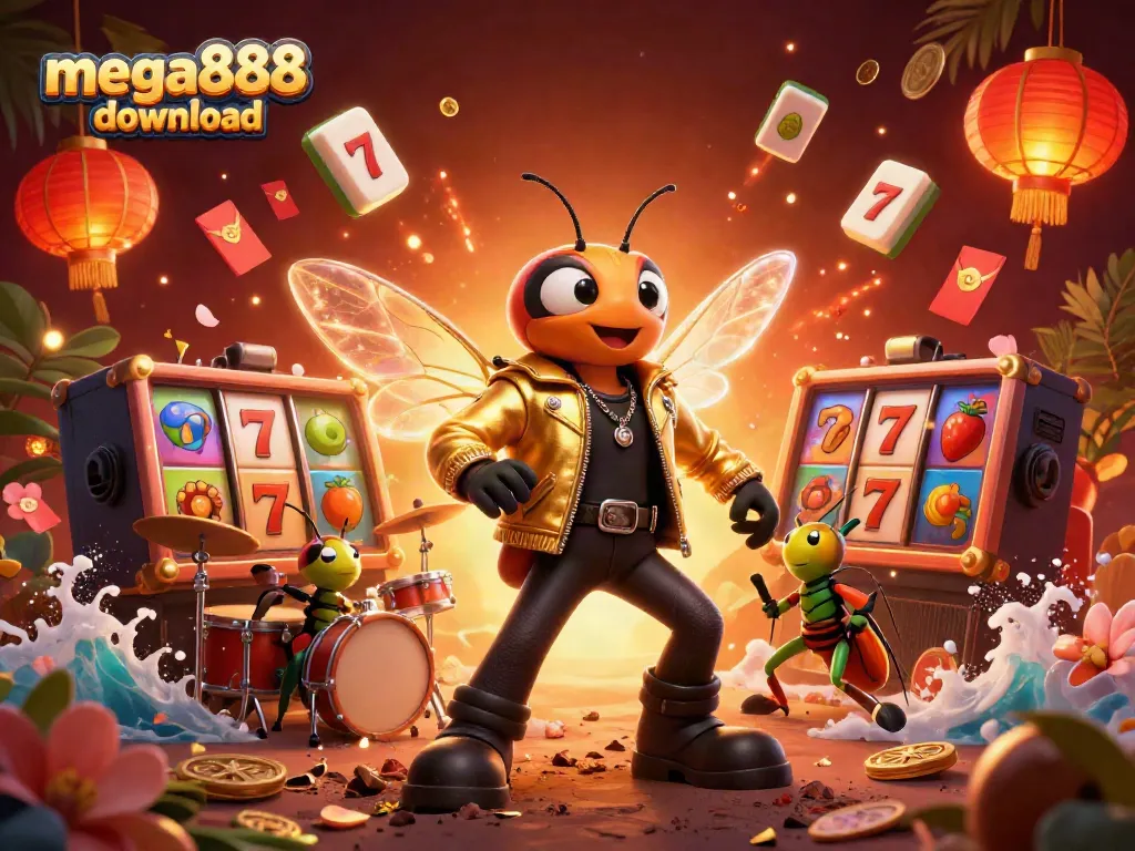 Experience the thrill of mega888 download with vibrant casino elements and animated characters.