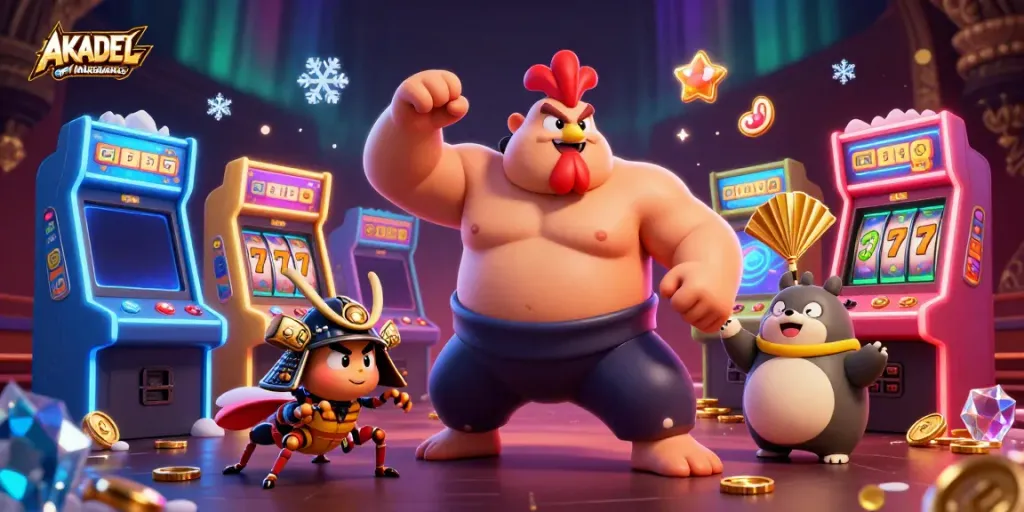 Engage in action-packed gaming with AKADEMIGAMING as colorful characters bring slots to life.