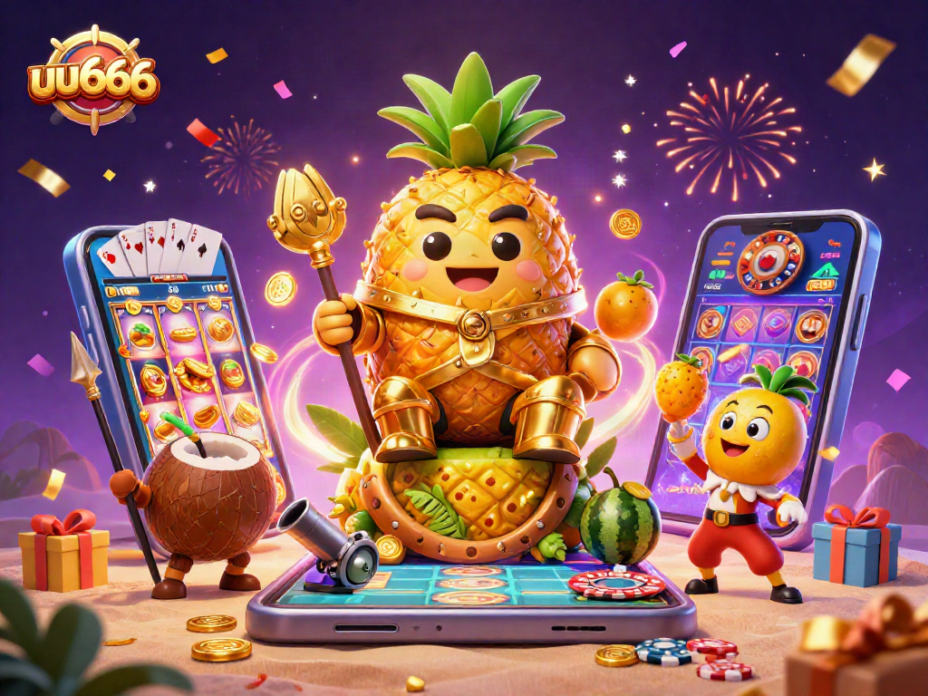 Experience the thrill of uu666 slots with the golden pineapple king and vibrant casino elements.