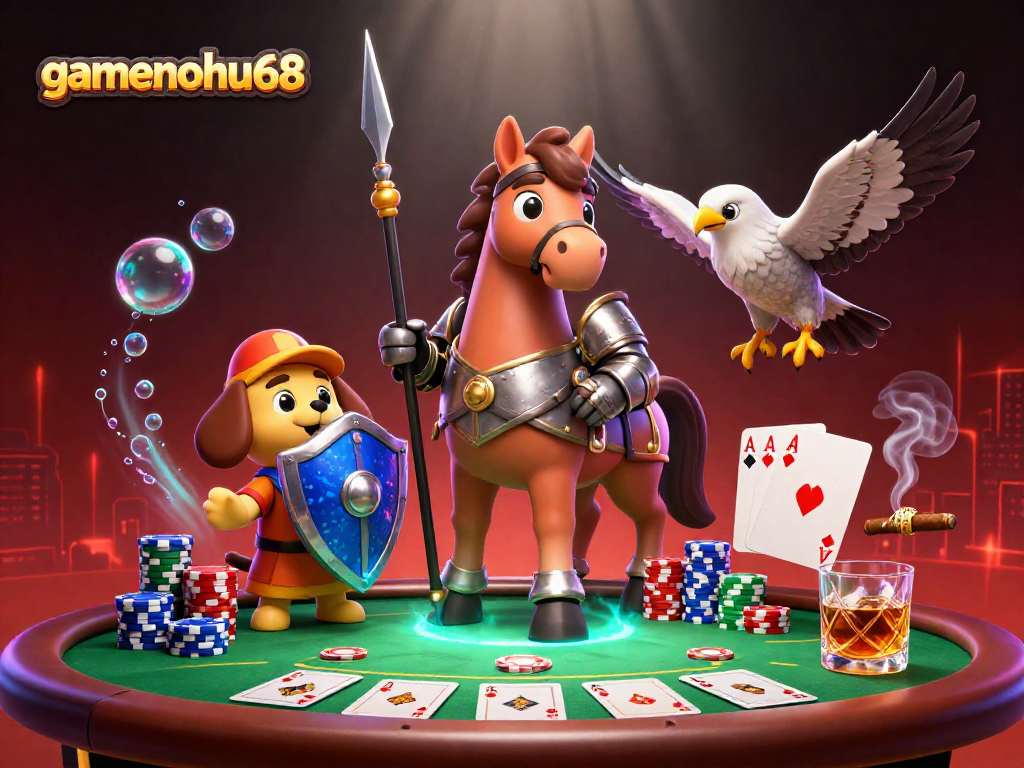 Experience the excitement of gamenohu68 with vibrant poker elements and dynamic characters in action.