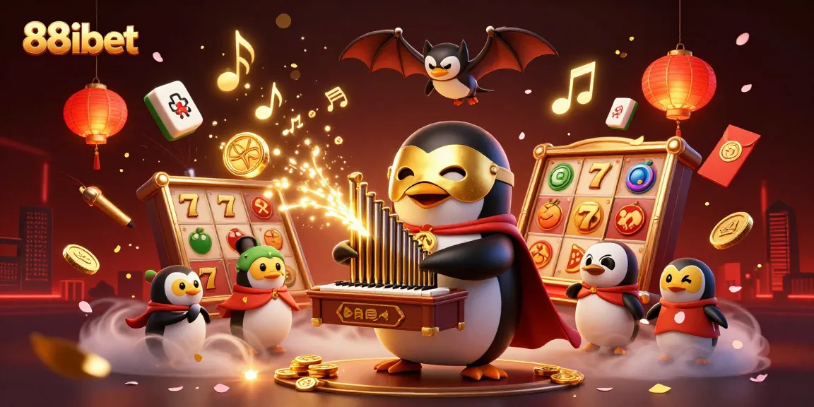Experience the thrilling world of 88ibet with a penguin character playing a golden-coin-shooting organ.