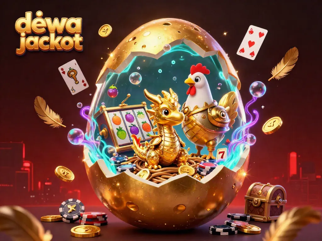 Slot simbol dewa jackpot yang terbang di sekitar telur emas crack dan naga kecil.