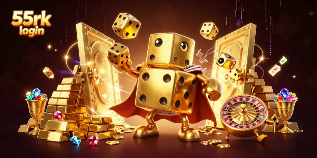 Experience the excitement through the 55rk login gaming world with golden dice and treasures.