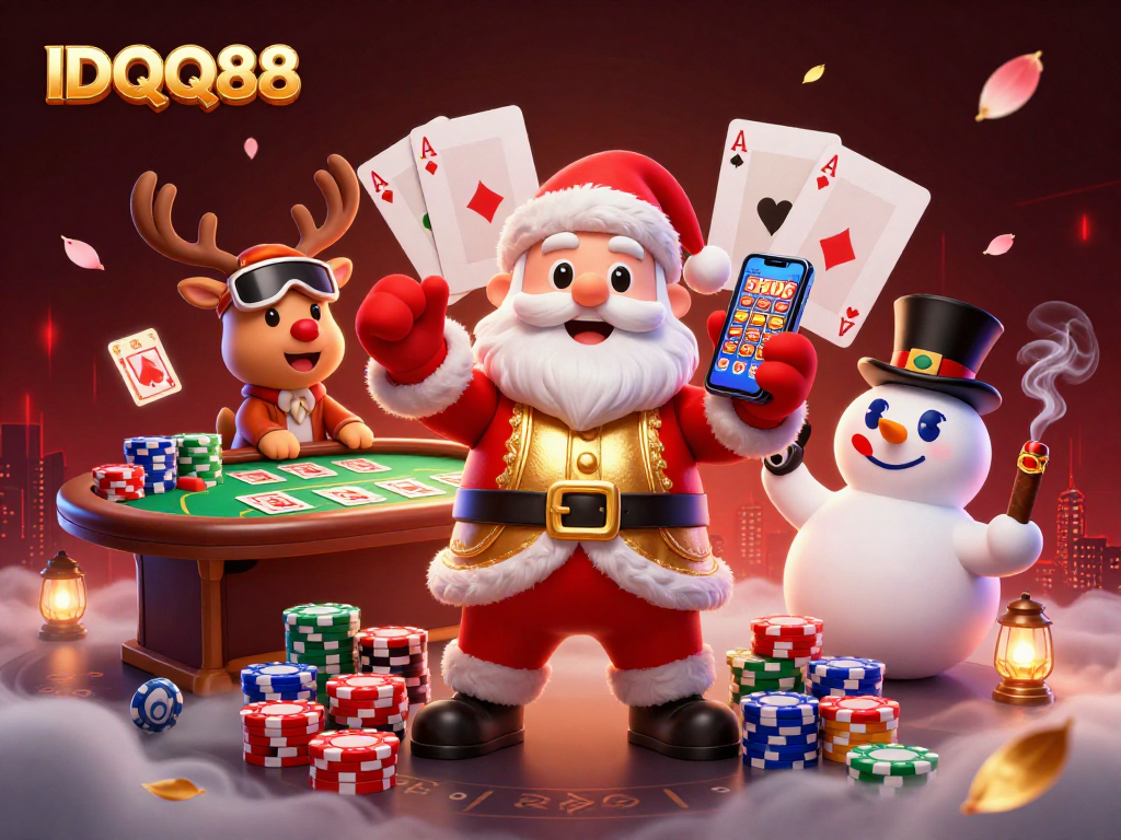 Engage in the thrill of IDQQ88 with Santa and friends in a vibrant casino setting