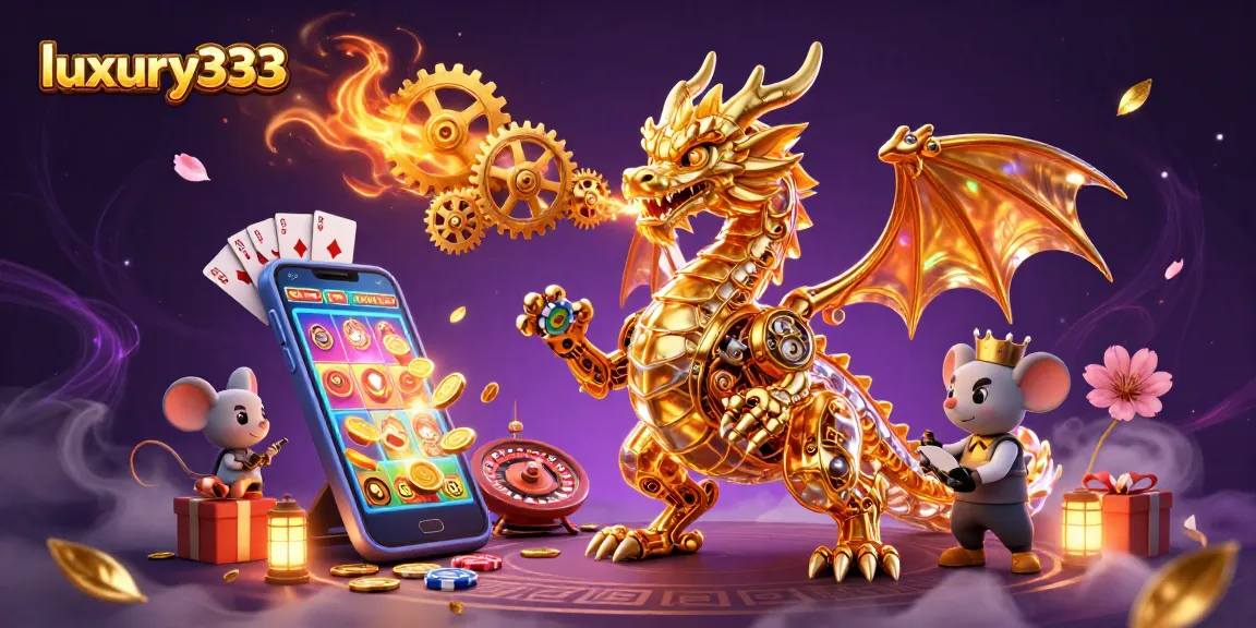 Luxury333 meriahkan permainan slot dengan naga emas dan insinyur tikus dalam ilustrasi 3D