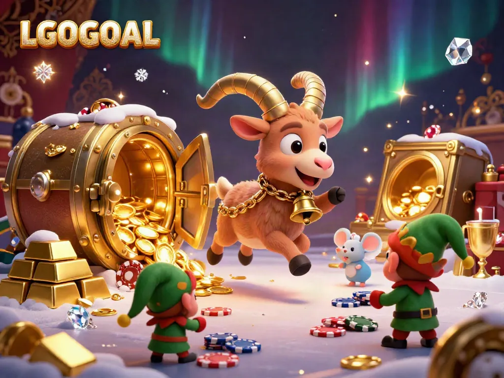 Experience the thrilling atmosphere of LGOGOAL with festive characters and dazzling casino elements in a lively setting.