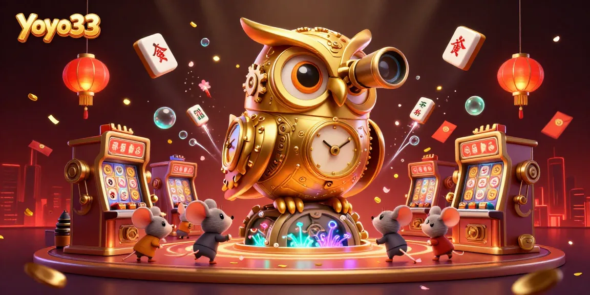 Engage with Yoyo33 as the clockwork owl oversees thrilling casino games filled with excitement.