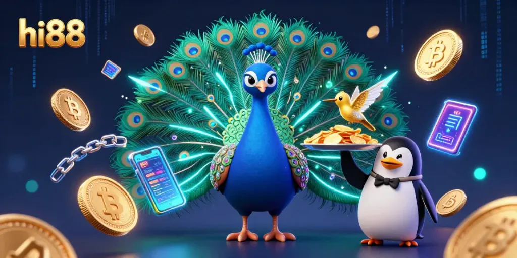 Experience thrilling wins at hi88 with a dazzling peacock and vibrant gold chips.