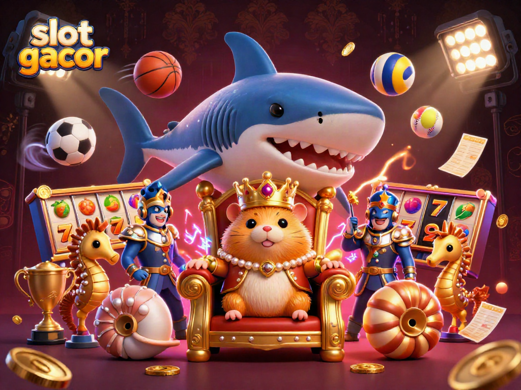 Experience winning action in slot gacor with a vibrant 3D casino scene filled with colorful game elements.