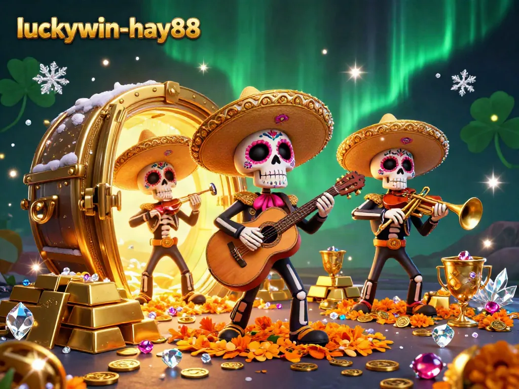 Experience excitement with luckywin-hay88 in a rich, colorful casino scene featuring a mariachi band and golden treasures.