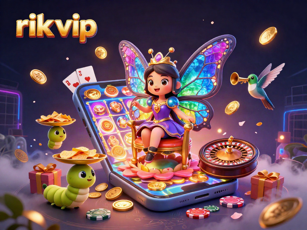 Experience thrilling wins with rik vip's exciting 3D casino illustration of games and rewards.