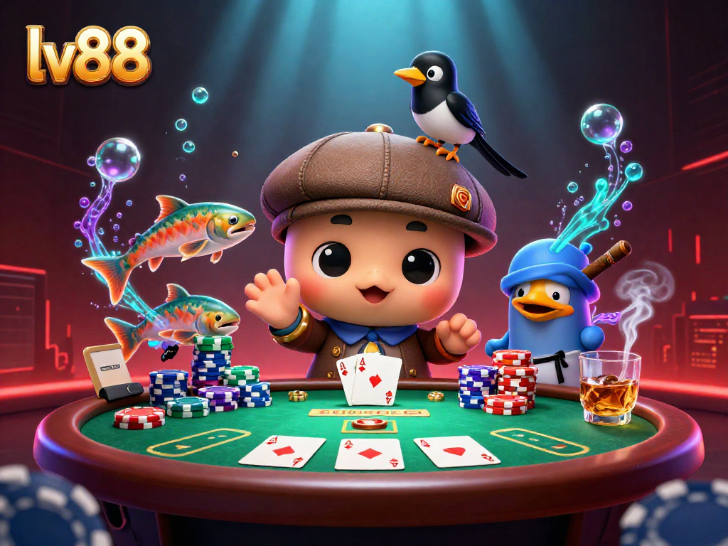 Experience vibrant gambling action at lv88 with playful characters and poker elements.