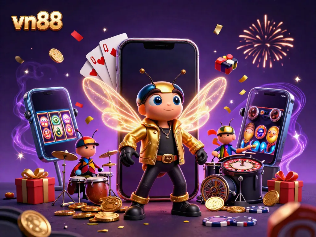 Spin the reels and win big at vn88 with this vibrant 3D casino scene filled with excitement.