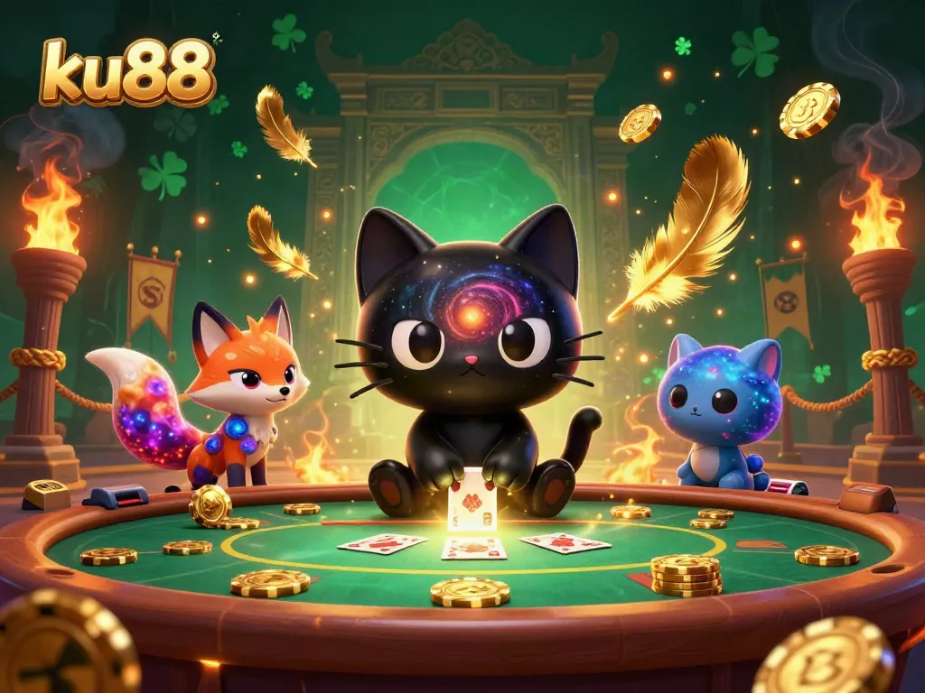 Experience thrilling gameplay at ku88 with a vibrant cosmic casino scene featuring a black hole cat.